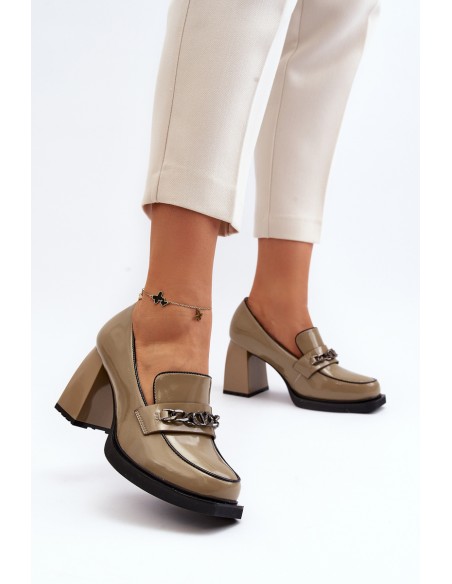 Green Patent Leather Pumps with Chunky Heel Ilvanna