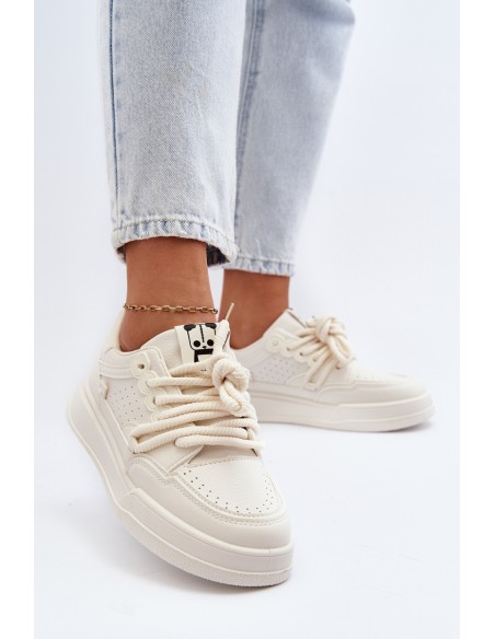 Women's Beige Faux Leather Sneakers Avanalis