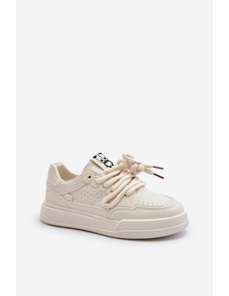 Women's Beige Faux Leather Sneakers Avanalis