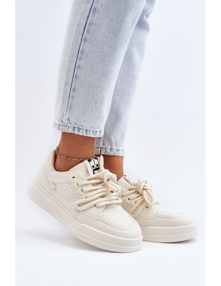 Women's Beige Faux Leather Sneakers Avanalis