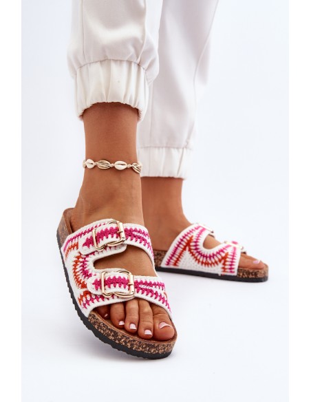 Women's White Slide Sandals with Cork Sole Fannea