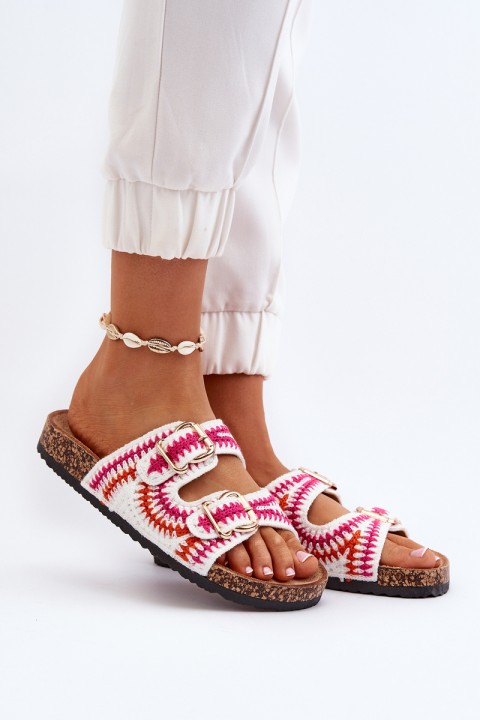 Women's White Slide Sandals with Cork Sole Fannea