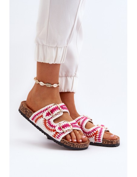 Women's White Slide Sandals with Cork Sole Fannea