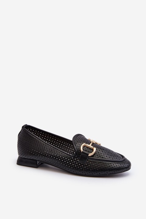 Women's Flat Heel Loafers with Black Decoration Iluvana