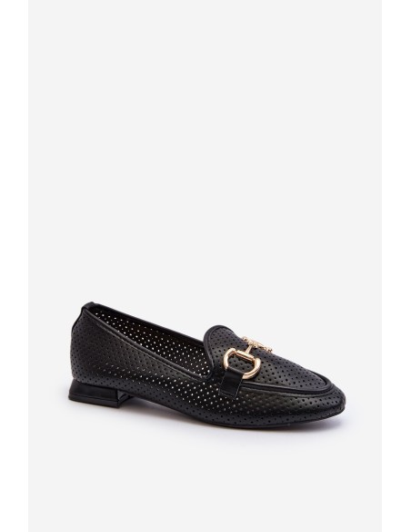 Women's Flat Heel Loafers with Black Decoration Iluvana