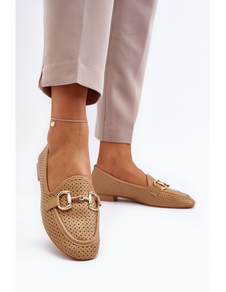 Women's Flat Heel Moccasins with Decoration Camel Iluvana