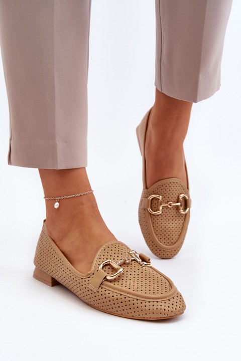 Women's Flat Heel Moccasins with Decoration Camel Iluvana