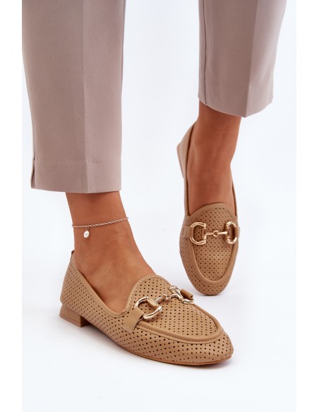 Women's Flat Heel Moccasins with Decoration Camel Iluvana