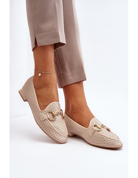 Women's flat-heeled moccasins with beige decoration Iluvana