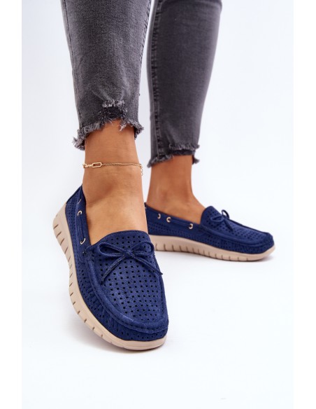 Women's Moccasins with Bow Navy Blue Reece