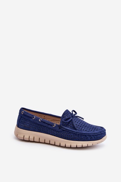 Women's Moccasins with Bow Navy Blue Reece 2