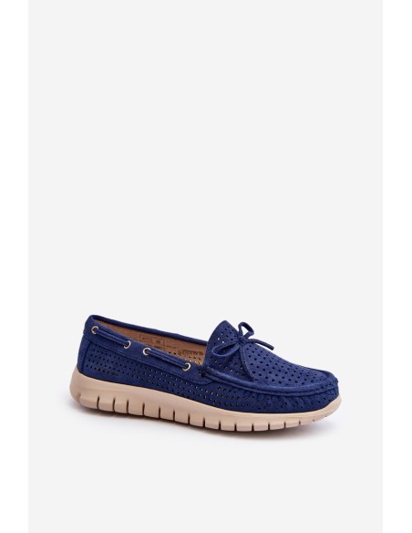 Women's Moccasins with Bow Navy Blue Reece
