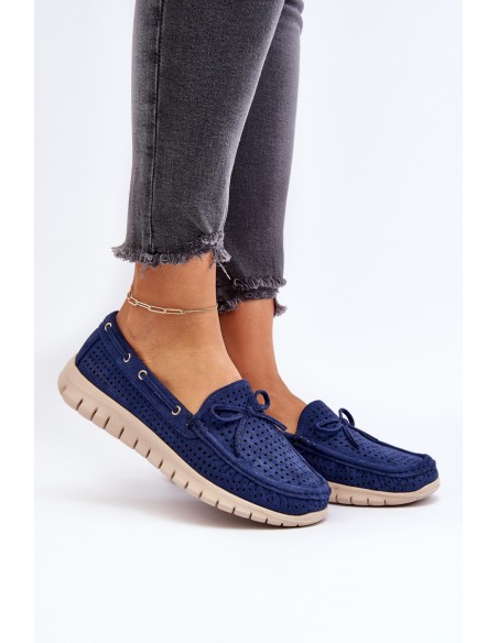 Women's Moccasins with Bow Navy Blue Reece