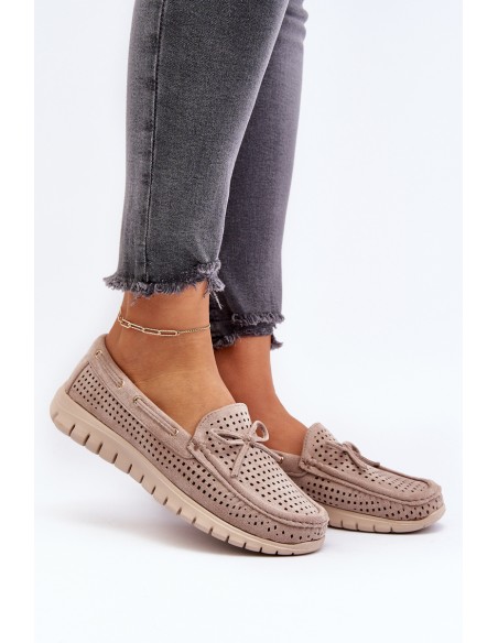 Women's Beige Loafers With Bow Reece