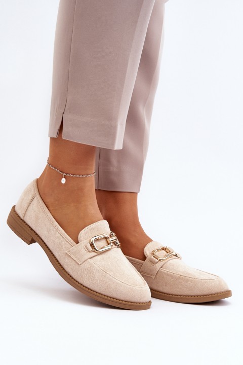 Women's Suede Moccasins with Flat Heel Beige Misal