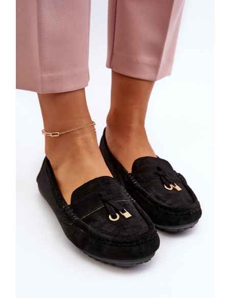 Women's Classic Black Suede Moccasins Ontala