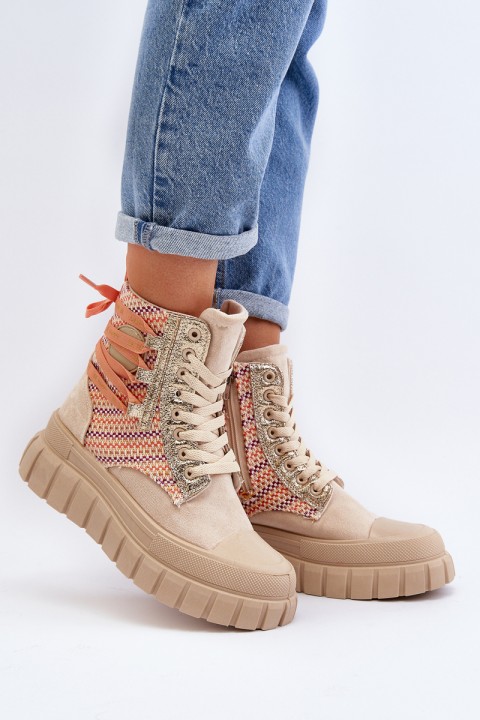 Women's High Suede Sneakers Beige Eleamia