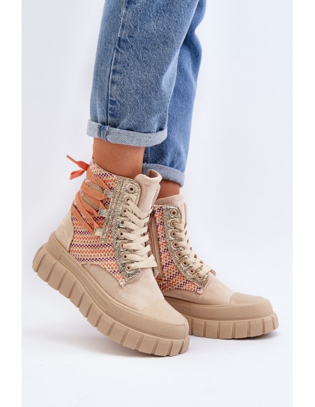 Women's High Suede Sneakers Beige Eleamia
