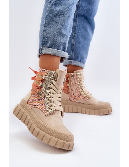 Women's High Suede Sneakers Beige Eleamia