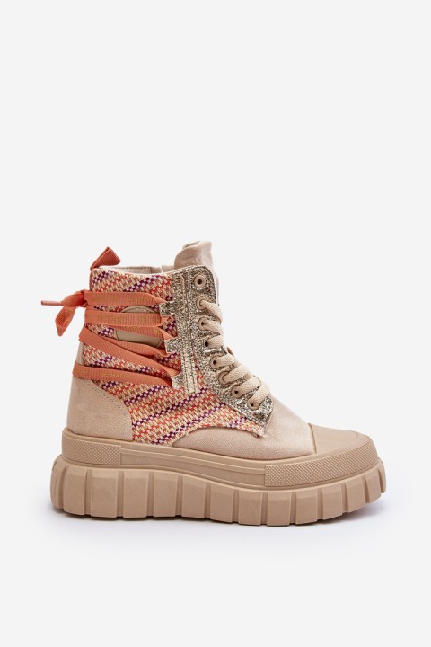 Women's High Suede Sneakers Beige Eleamia