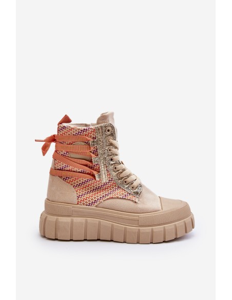 Women's High Suede Sneakers Beige Eleamia