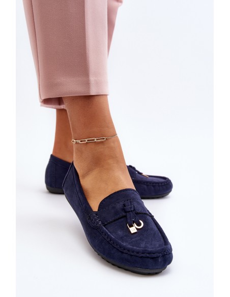 Women's Navy Classic Suede Moccasins Ontala
