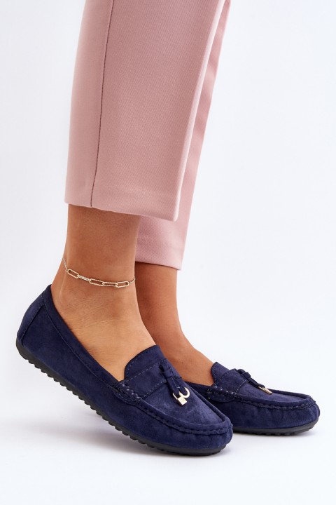 Women's Navy Classic Suede Moccasins Ontala