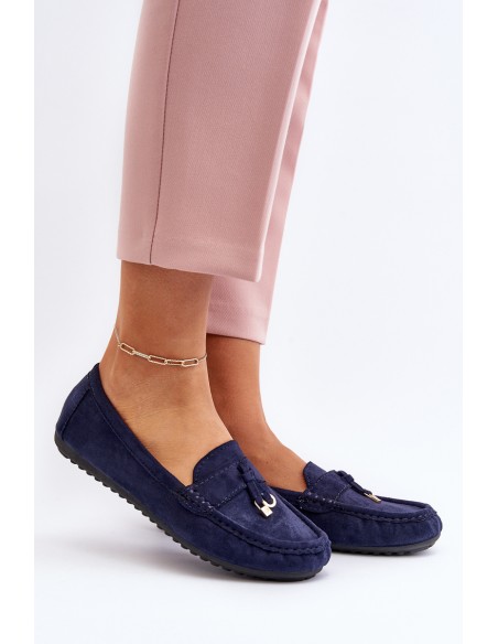 Women's Navy Classic Suede Moccasins Ontala