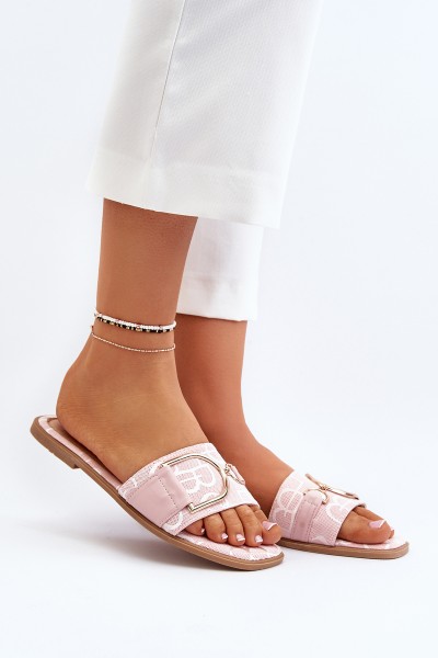 Shiny Women's Slippers With Decoration Pink Taleci