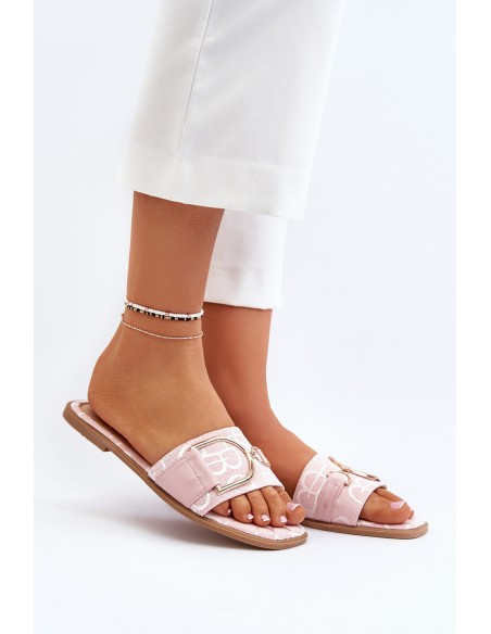Shiny Women's Slippers With Decoration Pink Taleci