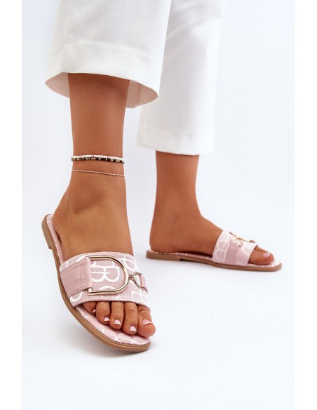 Shiny Women's Slippers With Decoration Pink Taleci