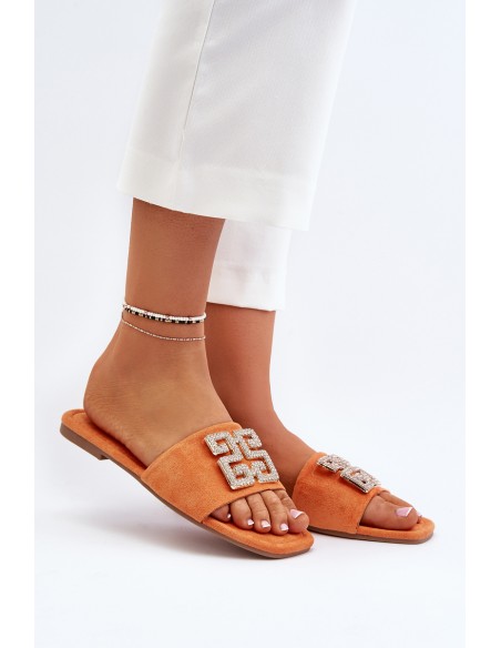 Women's Flat Sandals with Orange Decoration Inaile