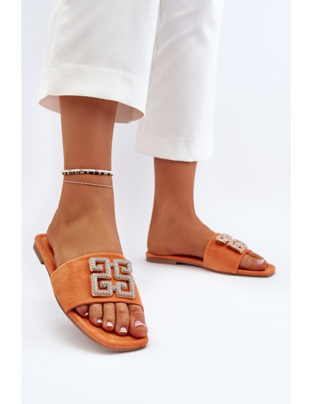 Women's Flat Sandals with Orange Decoration Inaile