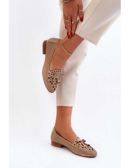 Women's Beige Ballerina Flats with Bow Nestavia