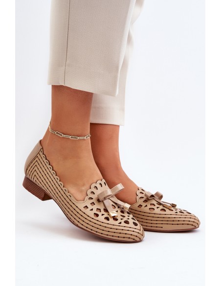 Women's Beige Ballerina Flats with Bow Nestavia