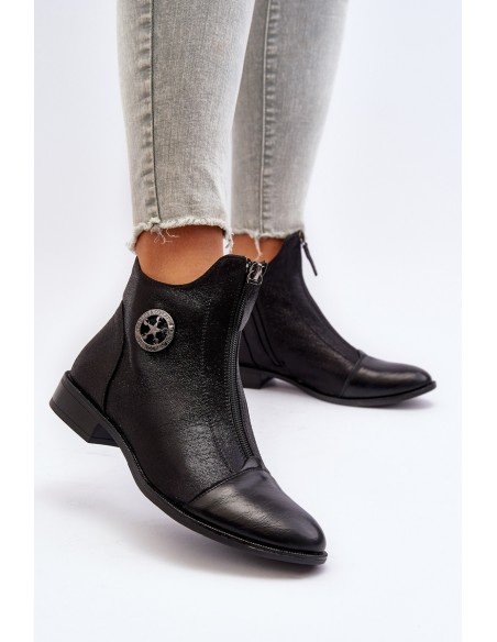 Women's Ankle Boots with Flat Heel and Zip Beige Loratie