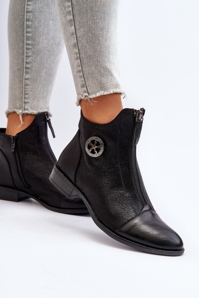 Women's Ankle Boots with Flat Heel and Zip Beige Loratie 2