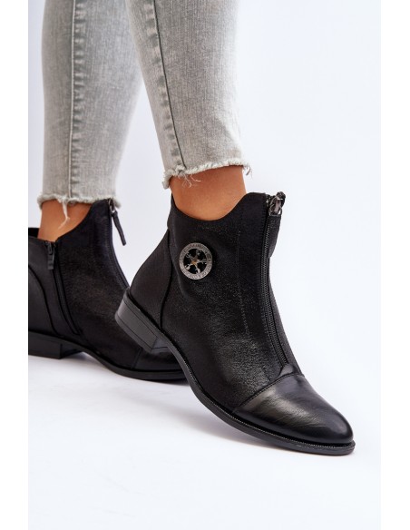 Women's Ankle Boots with Flat Heel and Zip Beige Loratie