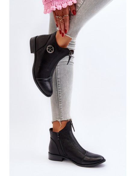 Women's Ankle Boots with Flat Heel and Zip Beige Loratie