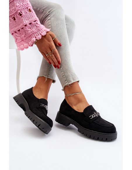 Black Suede Women's Moccasins with Decoration Loraleima