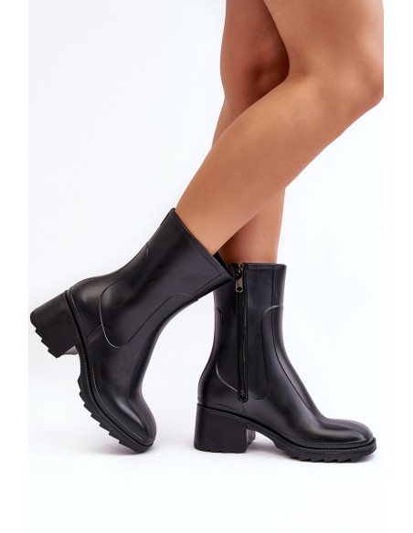 Women's Matte Boots Botki On Heel Black Bertaida