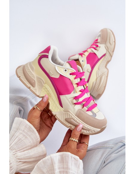 Women's Fashionable Lace-up Sports Shoes Beige-Pink Chillout!