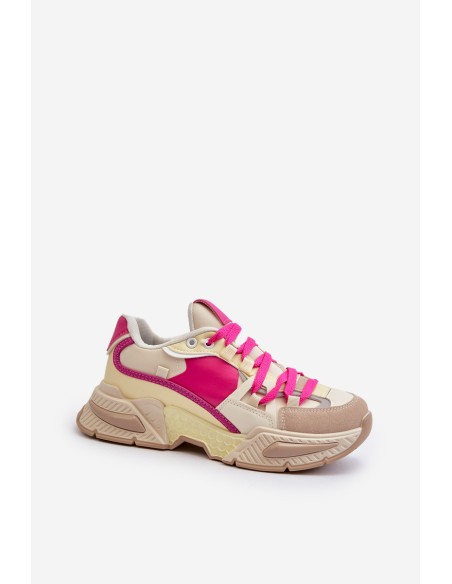 Women's Fashionable Lace-up Sports Shoes Beige-Pink Chillout!