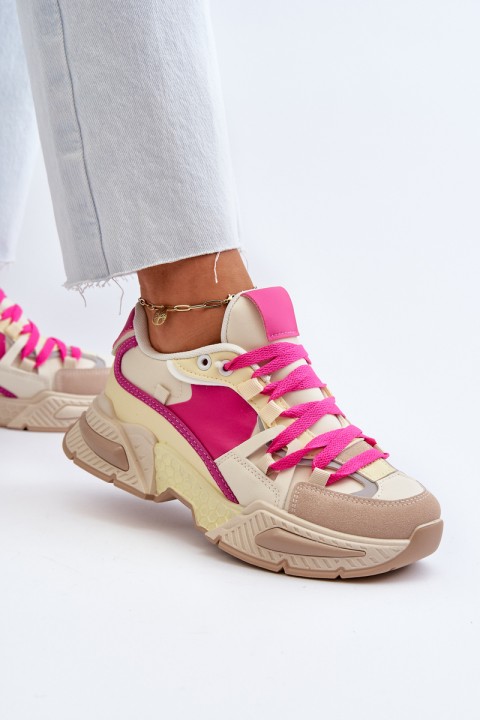 Women's Fashionable Lace-up Sports Shoes Beige-Pink Chillout!