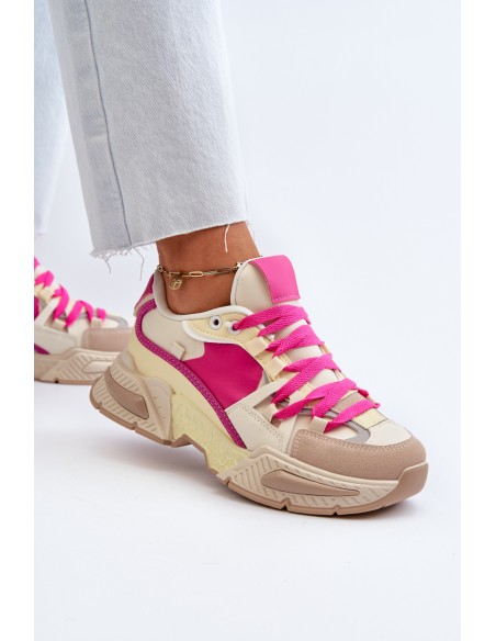 Women's Fashionable Lace-up Sports Shoes Beige-Pink Chillout!