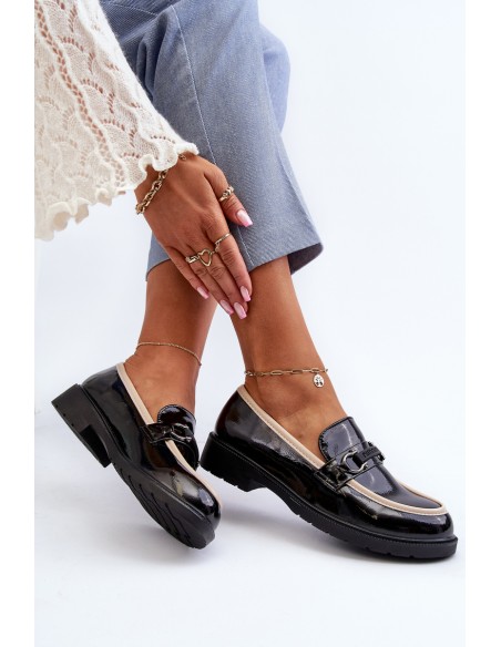 Women's Patent Leather Loafers Moccasins S.Barski HY336A Black