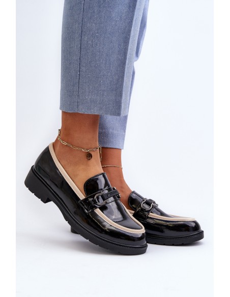 Women's Patent Leather Loafers Moccasins S.Barski HY336A Black