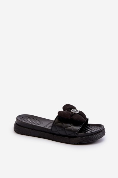 Women's Slides with Ornament on Low Platform Black Cedrella 2