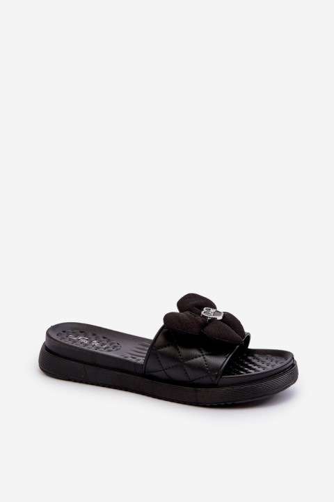 Women's Slides with Ornament on Low Platform Black Cedrella