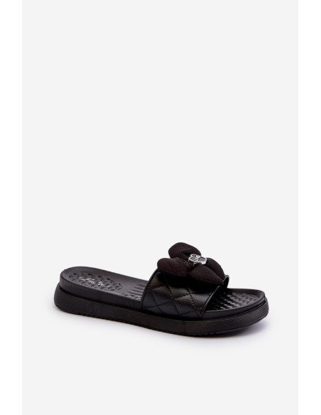 Women's Slides with Ornament on Low Platform Black Cedrella